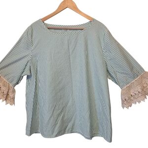 Striped Lace Sleeve Top